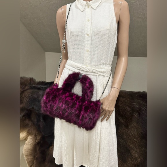 Leopard Real Mink Fur Handmade Fur Handles Barrel Bag/Shoulder Bag/Crossbody Bag - Picture 10 of 16